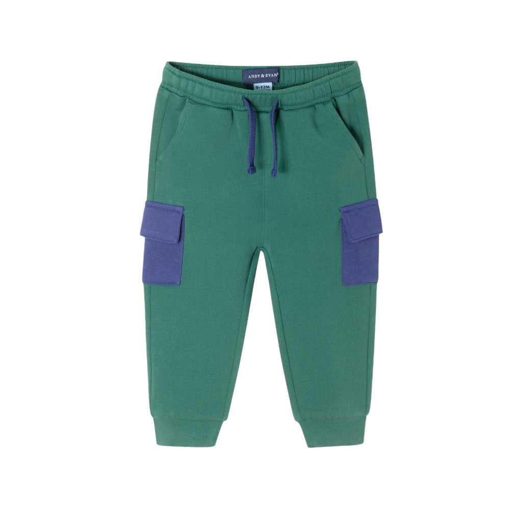 Infant Color Blocked Terry Hoodie & Pant Set | Navy & Green - Andy & Evan