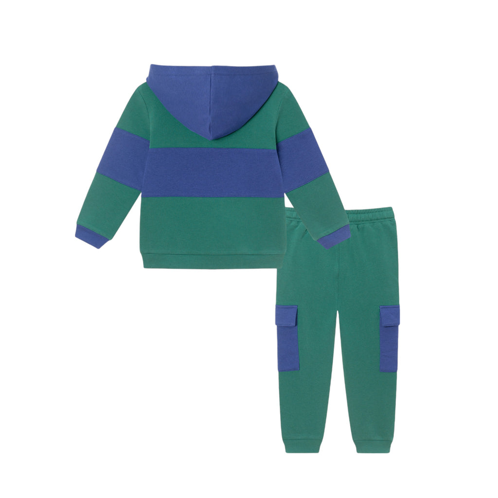 Kids Navy & Green Color Blocked Terry Hoodie & Pant Set - Andy & Evan