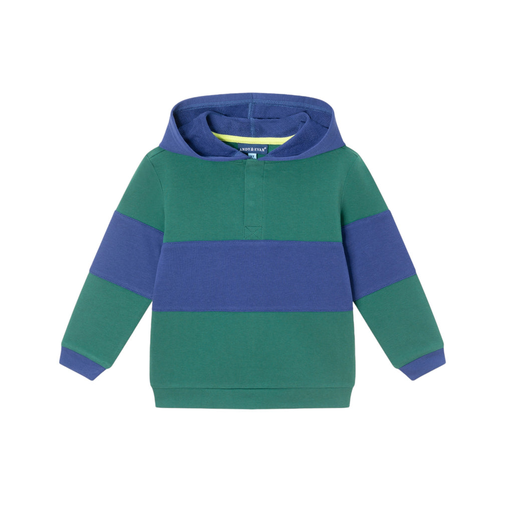 Kids Navy & Green Color Blocked Terry Hoodie & Pant Set - Andy & Evan