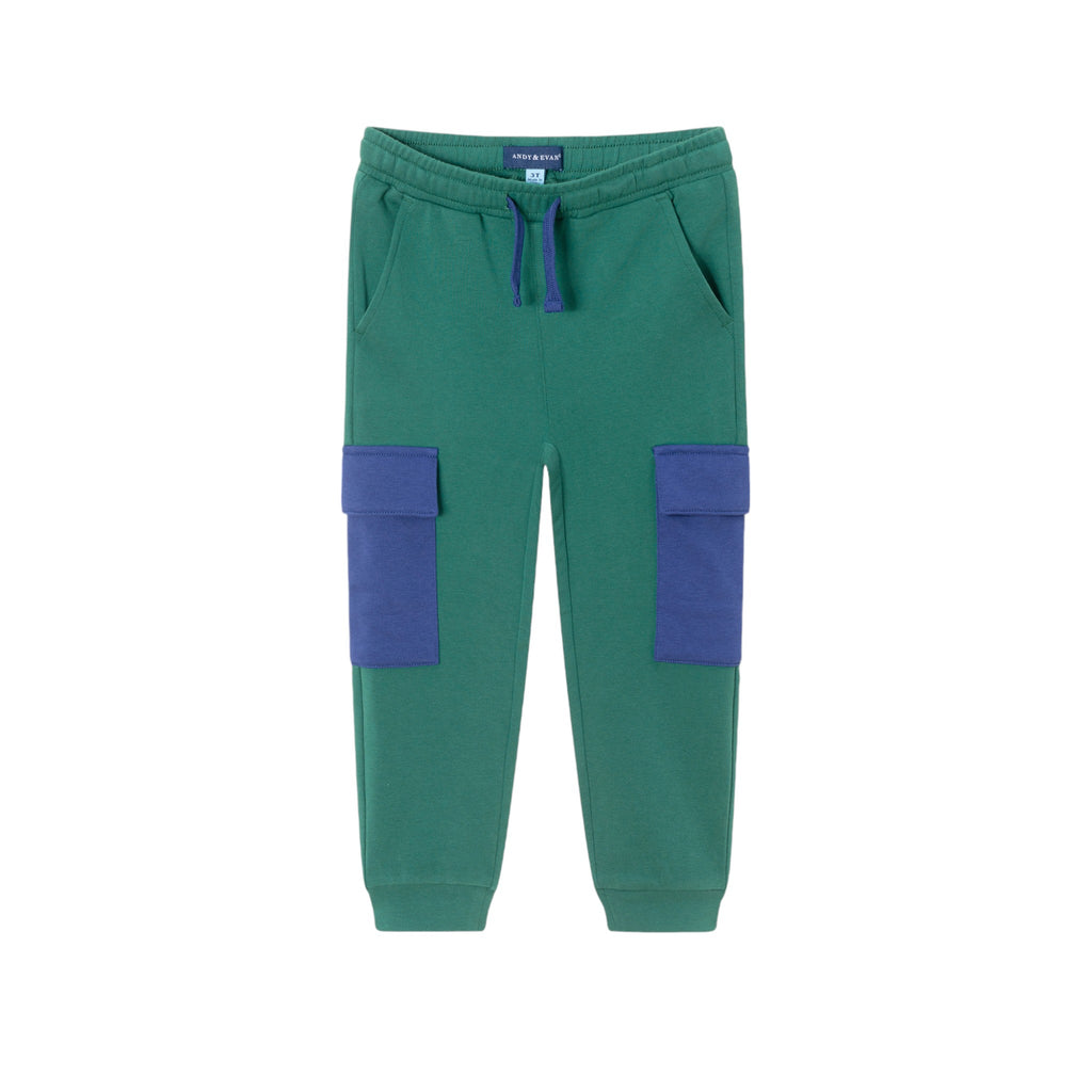 Kids Navy & Green Color Blocked Terry Hoodie & Pant Set - Andy & Evan