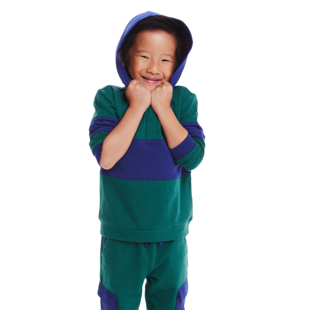 Kids Navy & Green Color Blocked Terry Hoodie & Pant Set - Andy & Evan