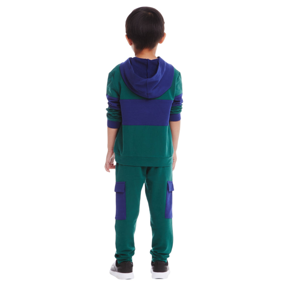 Kids Navy & Green Color Blocked Terry Hoodie & Pant Set - Andy & Evan