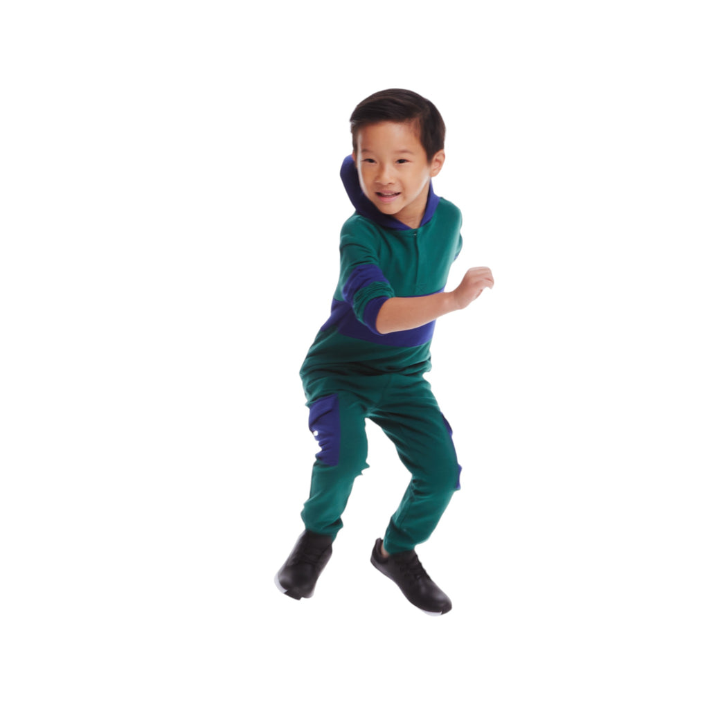 Kids Navy & Green Color Blocked Terry Hoodie & Pant Set - Andy & Evan