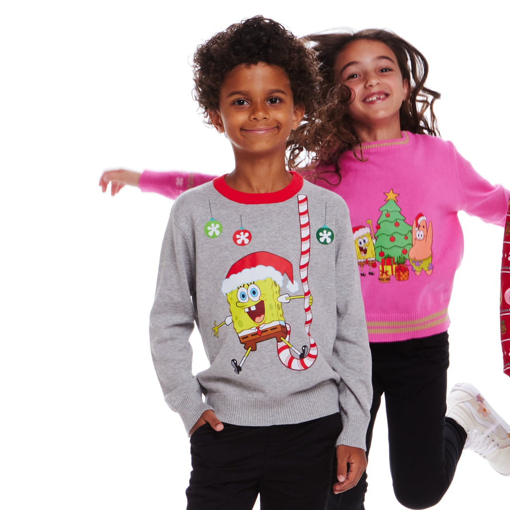 SpongeBob SquarePants™ x Andy & Evan® | Kids (2-7) Jacquard Sweater | Candy Cane - Andy & Evan