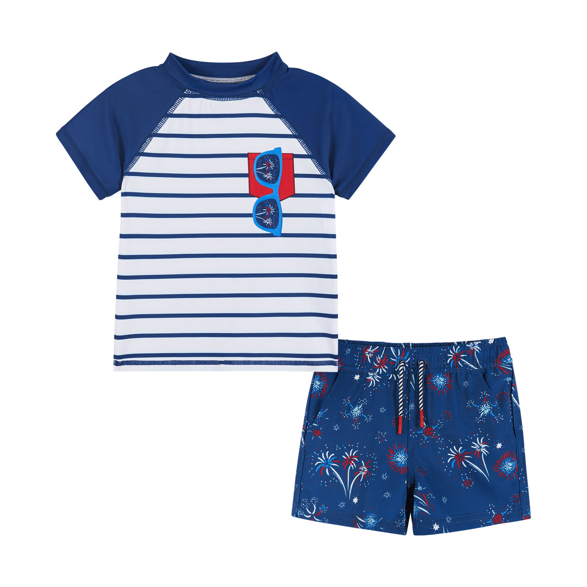 Kids Striped Raglan Rashguard and Boardshort Set | Fireworks Print ...