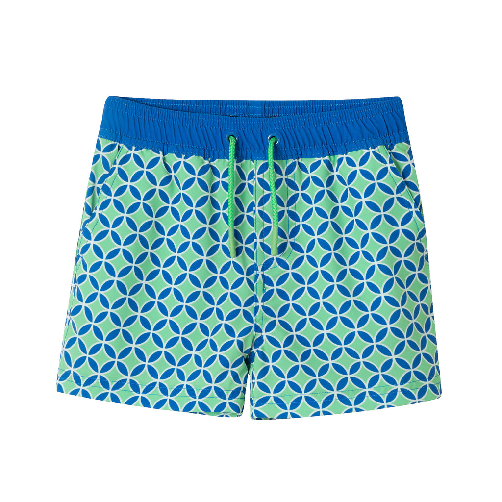 Kids (4-18) Swim Trunk | Green Blue Geometric - Andy & Evan