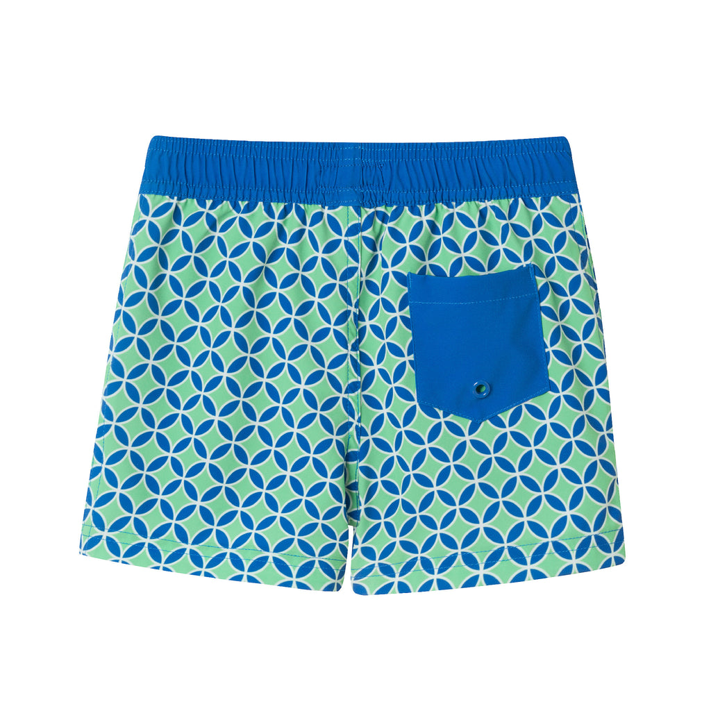 Kids (4-18) Swim Trunk | Green Blue Geometric - Andy & Evan