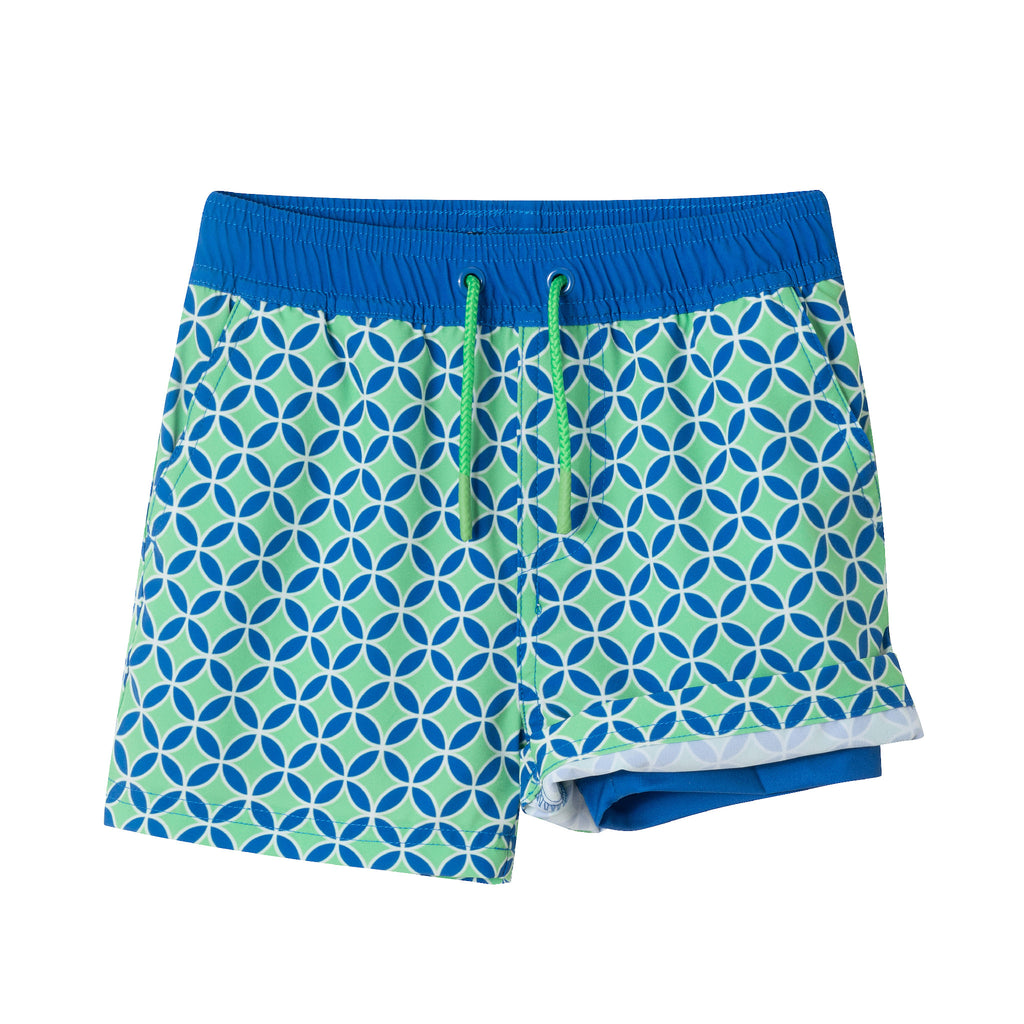 Kids (4-18) Swim Trunk | Green Blue Geometric - Andy & Evan