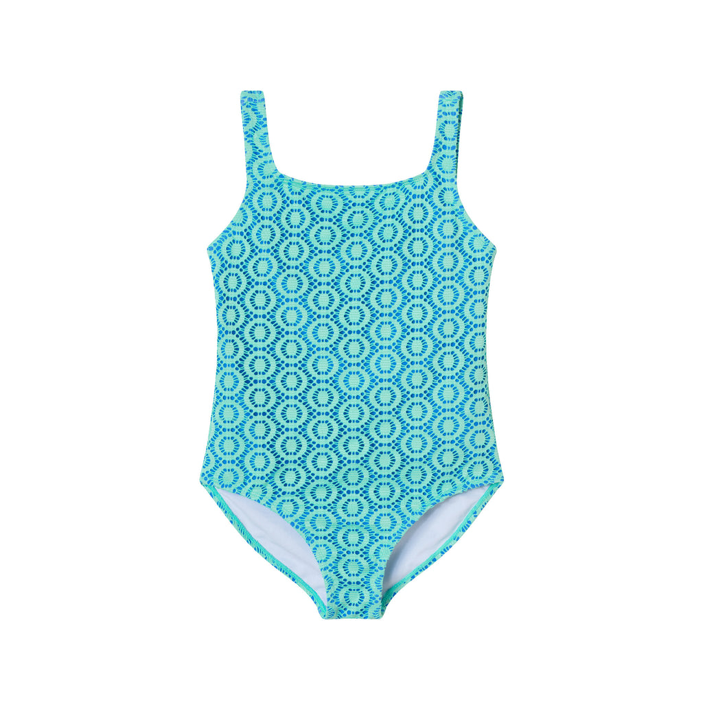 Kids (7-16) One Piece Swim Suit | Aqua Eyelet