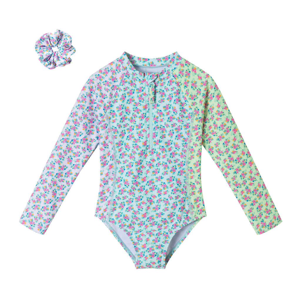 Kids (2-6x) Long Sleeve Rashguard & Scrunchie Set | Floral Print