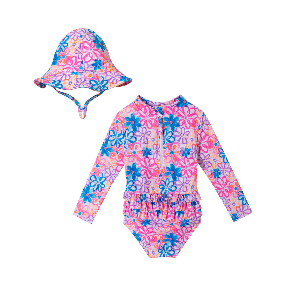 Infant (0-24M) Ls Rashguard & Hat Set | Blue Floral - Andy & Evan