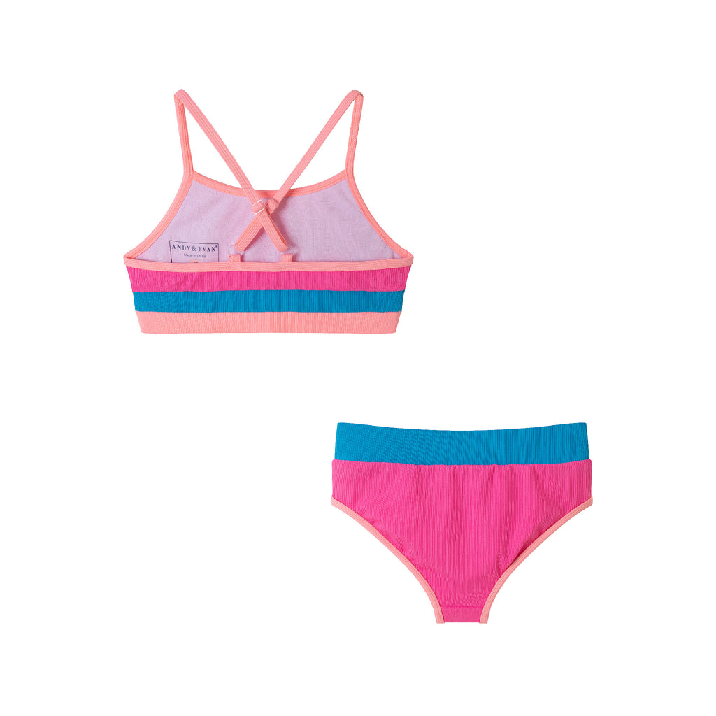 Kids (4-16) Two Piece Swim Suit | Pink Color Block - Andy & Evan