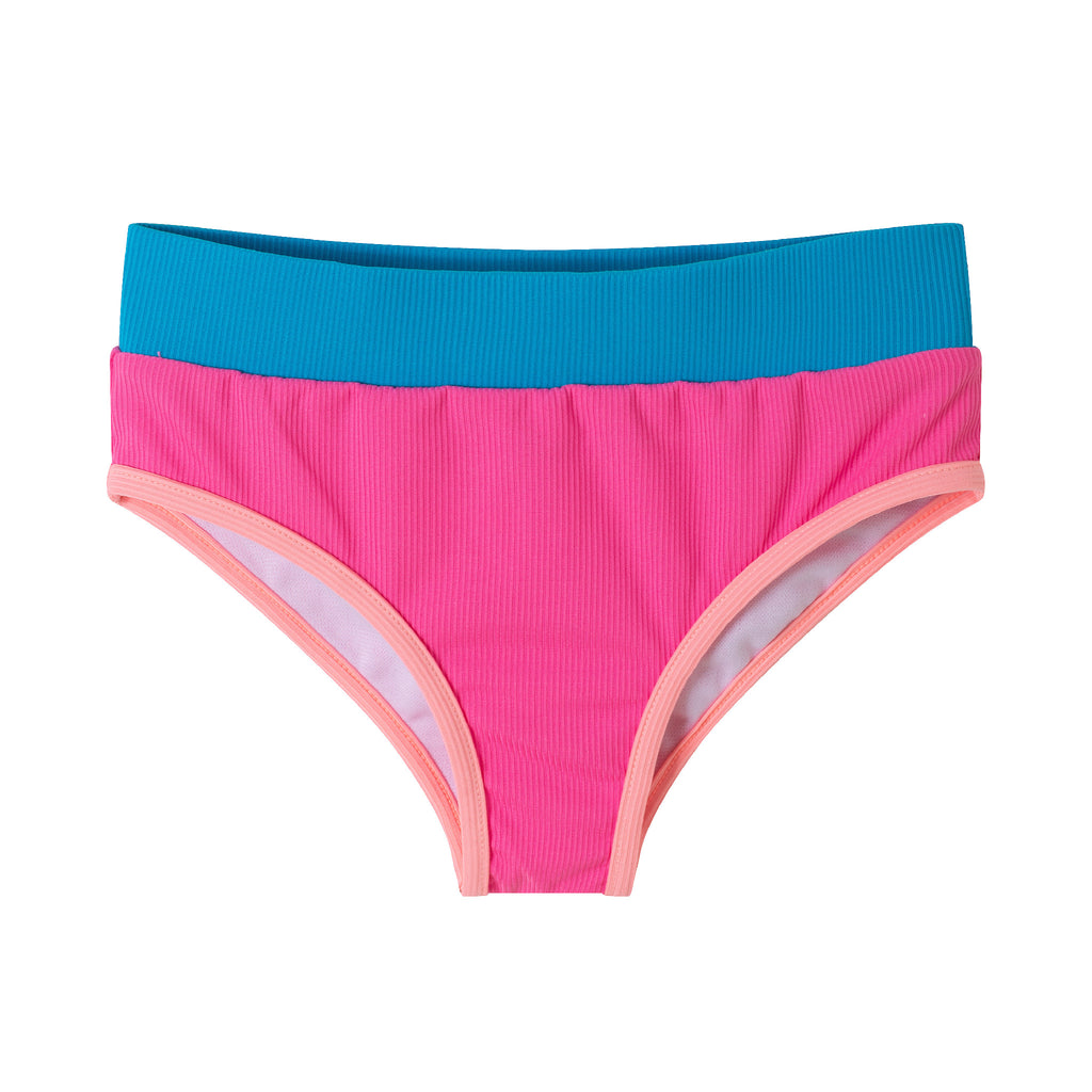 Kids (4-16) Two Piece Swim Suit | Pink Color Block - Andy & Evan