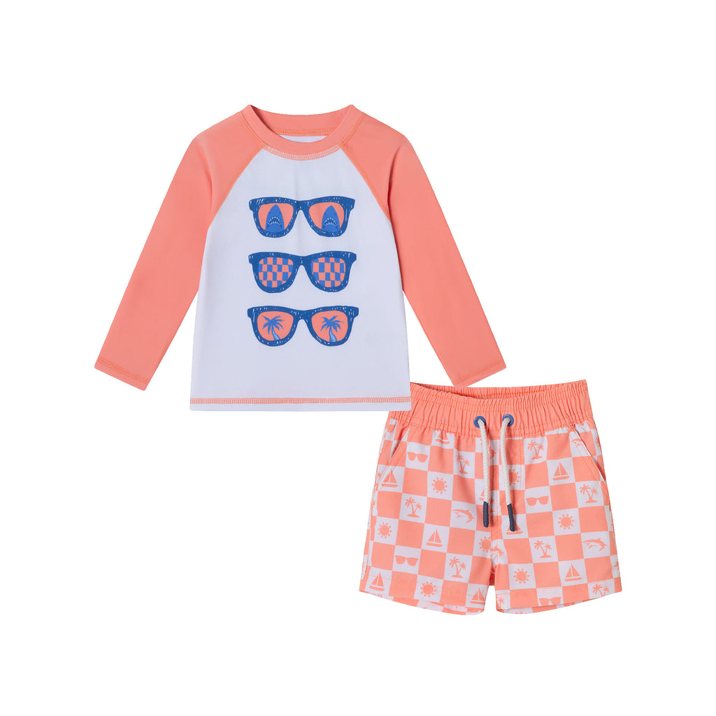 Infant (0-24M) Rashguard & Swim Trunk Set | Sunglasses & Beach Vibes - Andy & Evan