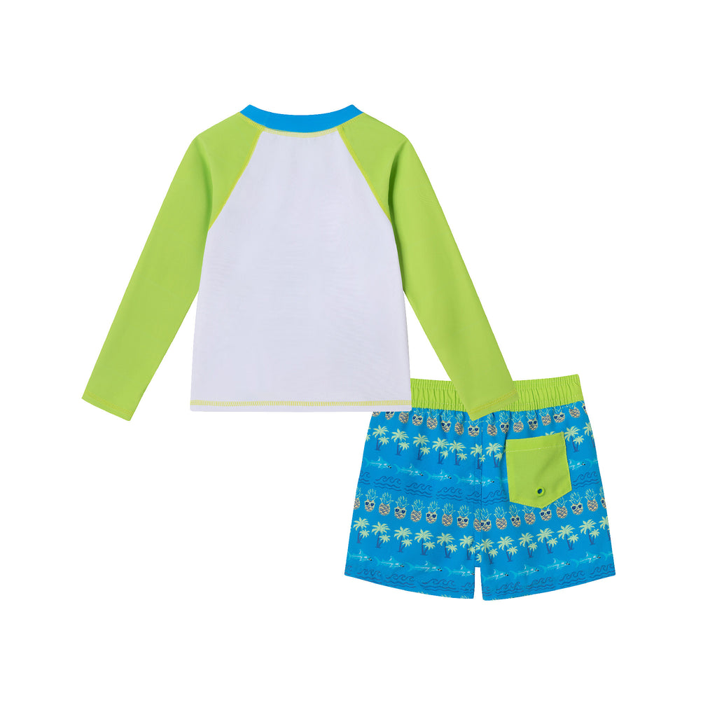 Kids (5-8) Rashguard & Swim Trunk Set | Lime & Blue Breeze - Andy & Evan