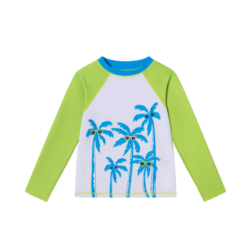 Kids (5-8) Rashguard & Swim Trunk Set | Lime & Blue Breeze - Andy & Evan