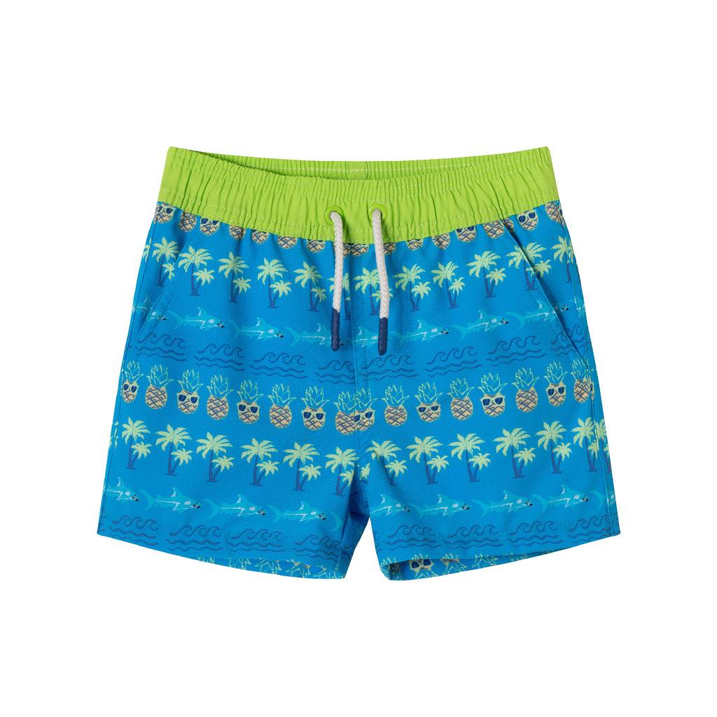 Kids (5-8) Rashguard & Swim Trunk Set | Lime & Blue Breeze - Andy & Evan