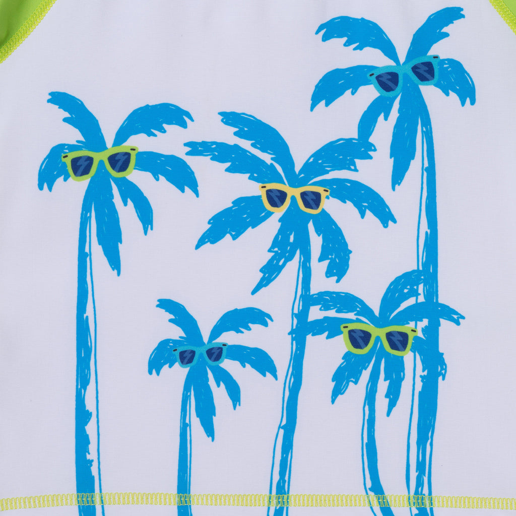 Kids (5-8) Rashguard & Swim Trunk Set | Lime & Blue Breeze - Andy & Evan