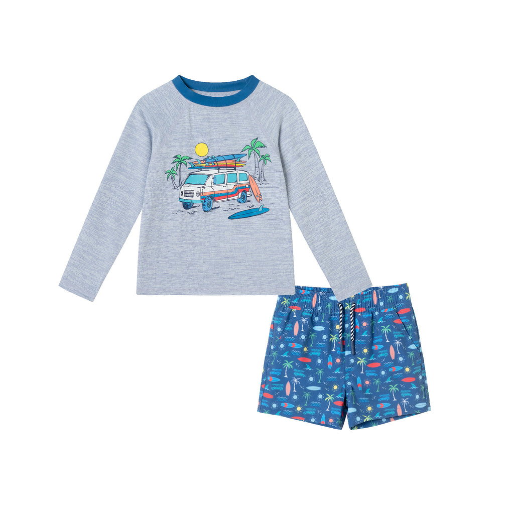 Kids (2-7) Rashguard & Swim Trunk Set | Heather Navy - Andy & Evan