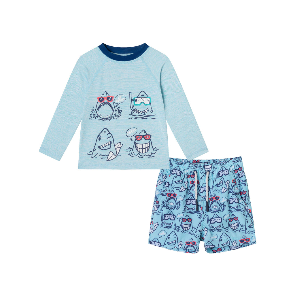 Infant (0-24M) Rashguard & Swim Trunk Set | Shark Characters - Andy & Evan