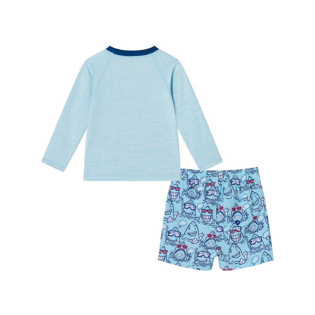 Infant (0-24M) Rashguard & Swim Trunk Set | Shark Characters - Andy & Evan