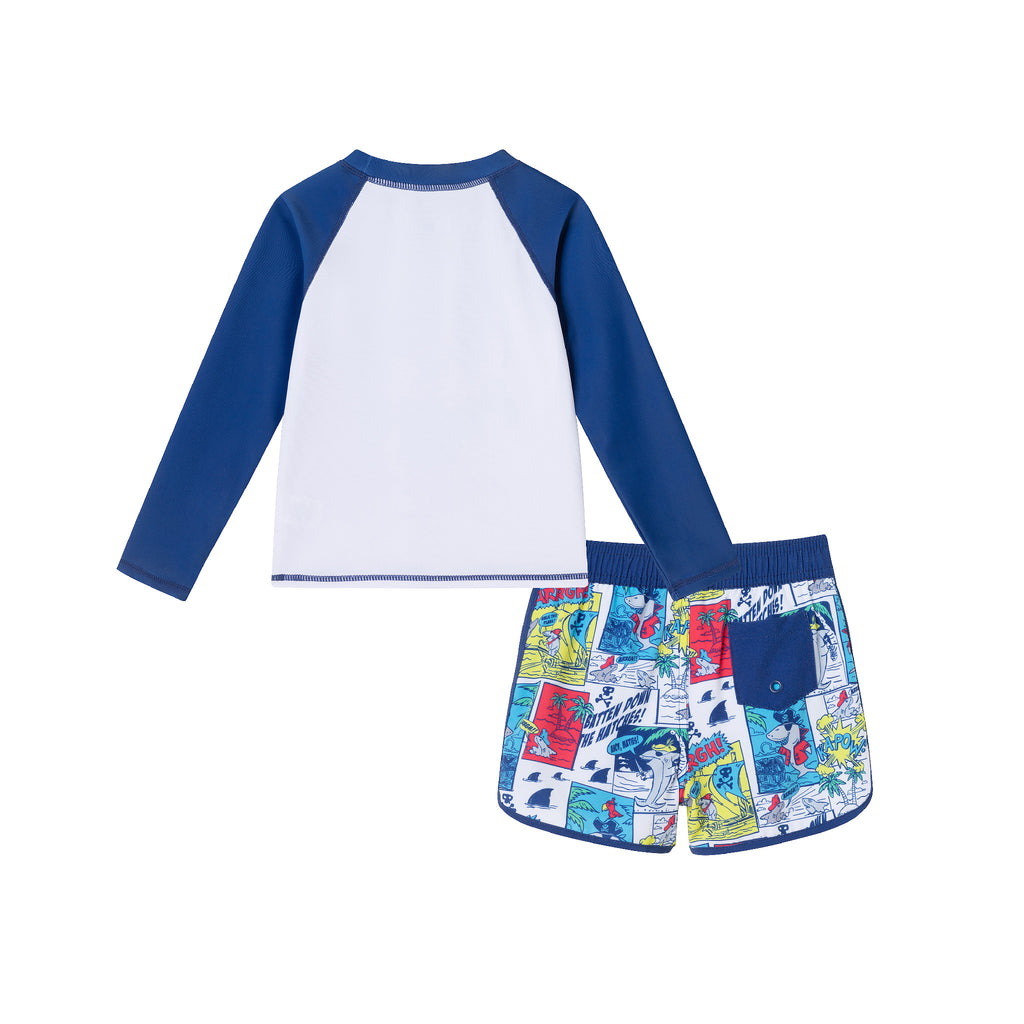 Kids (2-4) Rashguard & Swim Trunk Set | Comic Book Style - Andy & Evan