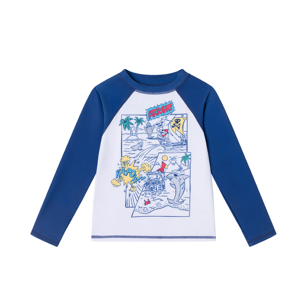 Kids (2-4) Rashguard & Swim Trunk Set | Comic Book Style - Andy & Evan