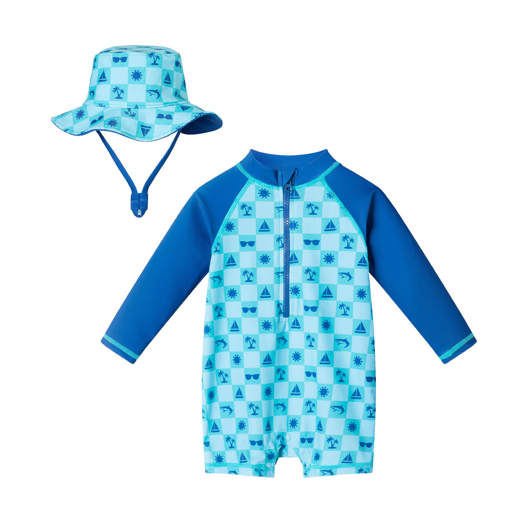 Infant (0-24M) Swim Romper & Hat Set | Beach Vibes - Andy & Evan