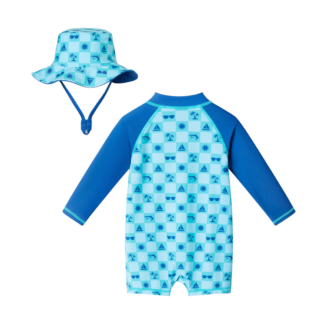 Infant (0-24M) Swim Romper & Hat Set | Beach Vibes - Andy & Evan