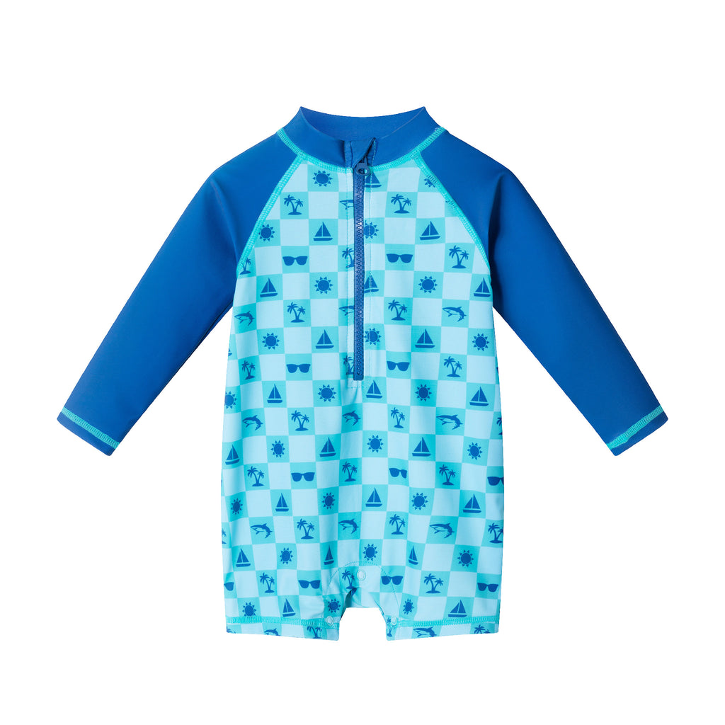 Infant (0-24M) Swim Romper & Hat Set | Beach Vibes - Andy & Evan