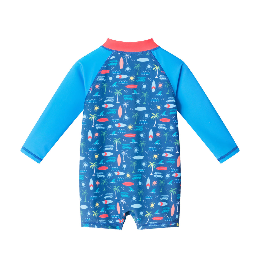 Infant (3-18M) Swim Romper W/ Hat Set | Navy Tropical Print - Andy & Evan