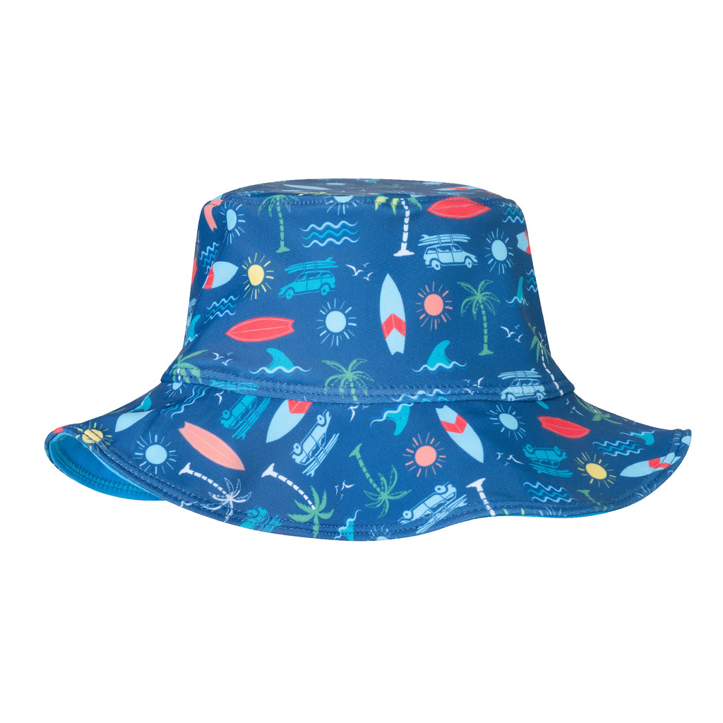 Infant (3-18M) Swim Romper W/ Hat Set | Navy Tropical Print - Andy & Evan