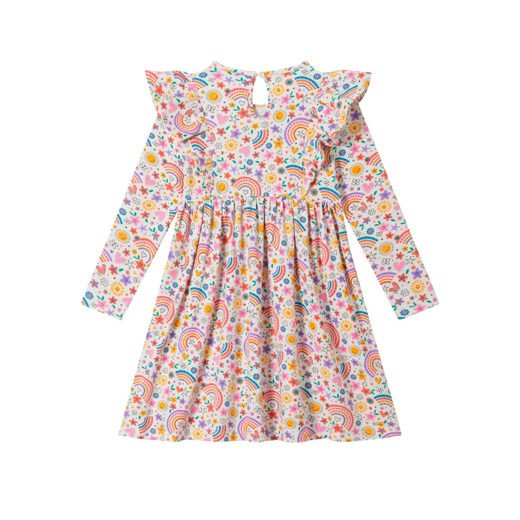 Kids Oatmeal Heather Printed Jersey Dress | Rainbow Flowers - Andy & Evan