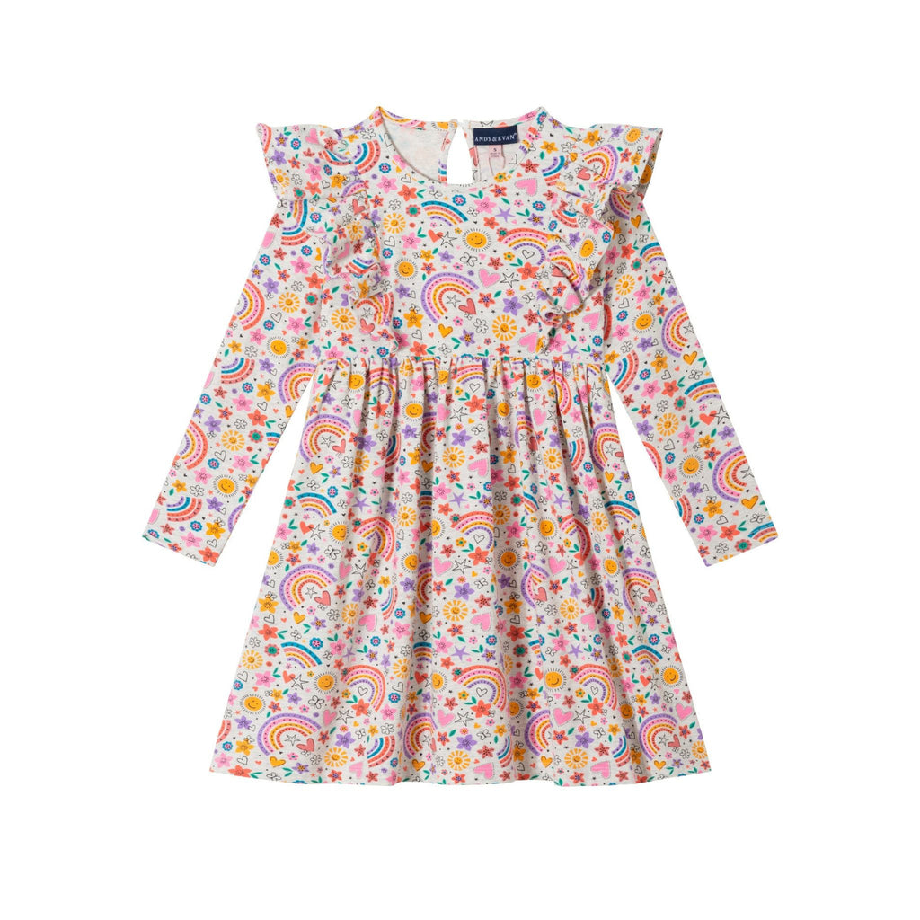 Kids Oatmeal Heather Printed Jersey Dress | Rainbow Flowers - Andy & Evan