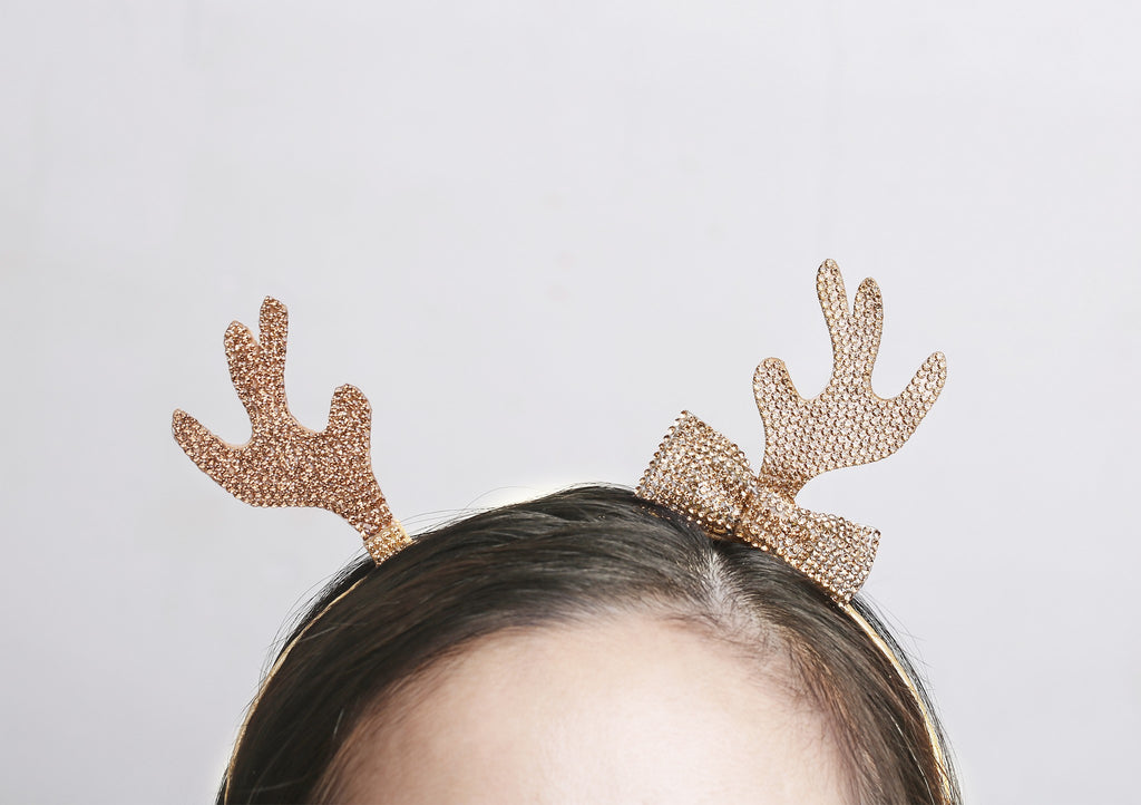 Girl's Holiday Headband - Gold Antlers - Andy & Evan