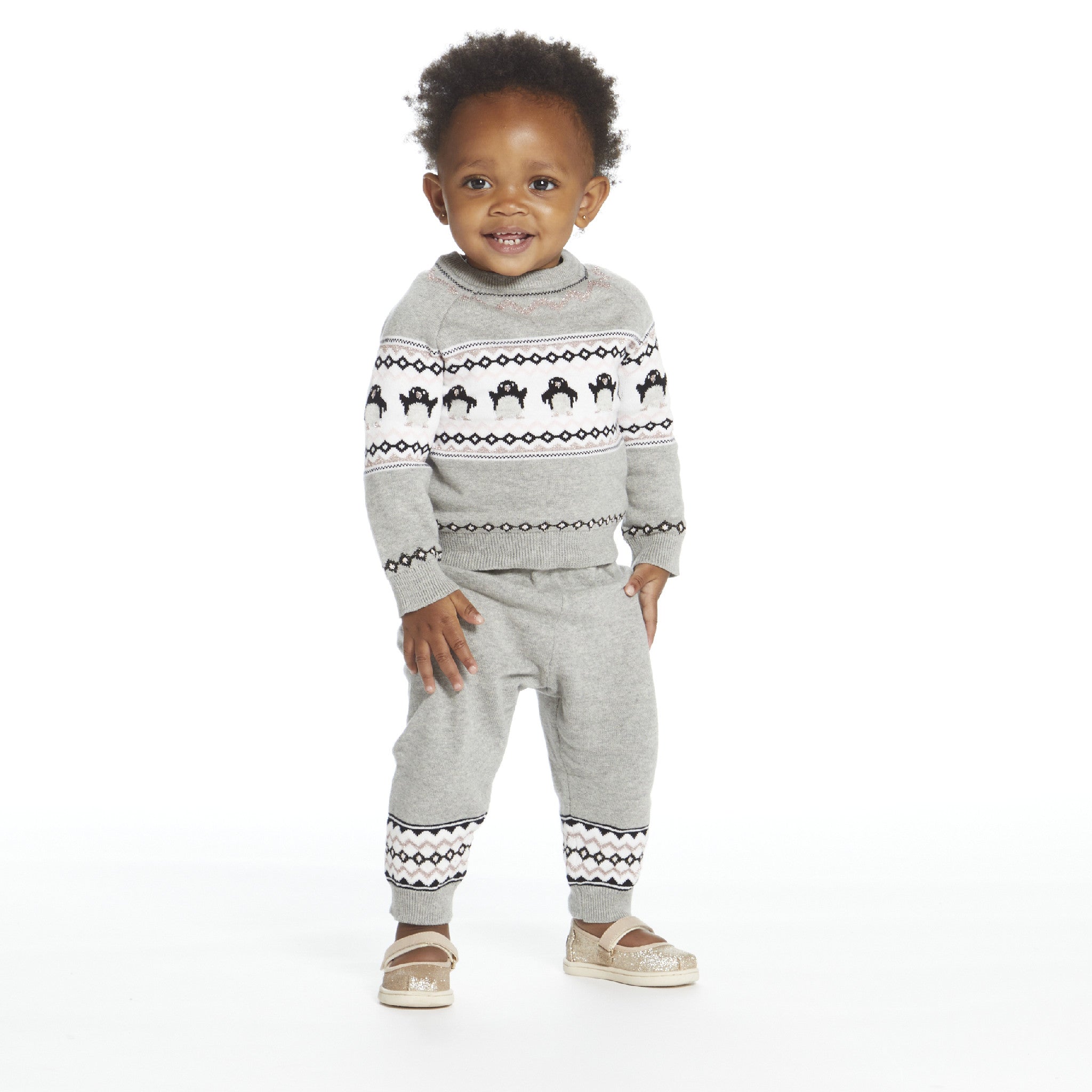 Abercrombie Kids Knitted Navy Blue Penguin Sweater Set Grey Ivory